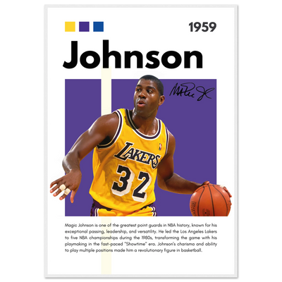 Magic Johnson Showtime Lakers Vintage Art Print 70x100 cm 28x40″ White frame Vibrantwalls