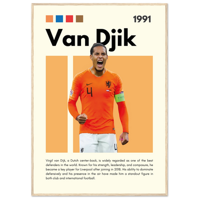 Virgil van Dijk Liverpool/Netherlands Football Framed Poster - Orange & Dynamic Sports Art Print 70x100 cm 28x40″ Wood frame Vibrantwalls