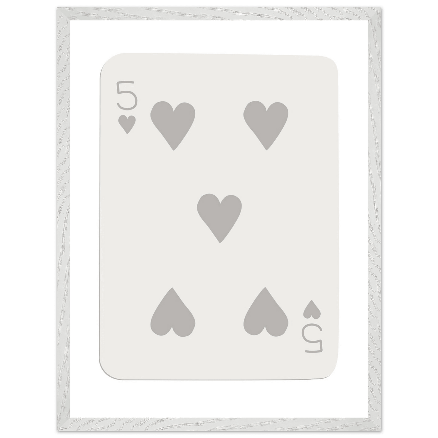 Minimalist Five of Hearts Poker Card Print - Eco-Friendly Mounted Framed Art for Modern Decor - Vibrantwalls