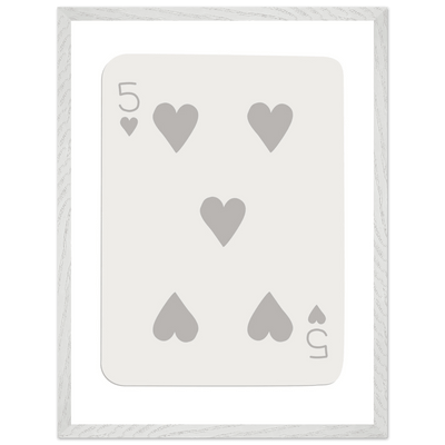 Minimalist Five of Hearts Poker Card Print - Eco-Friendly Mounted Framed Art for Modern Decor - Vibrantwalls
