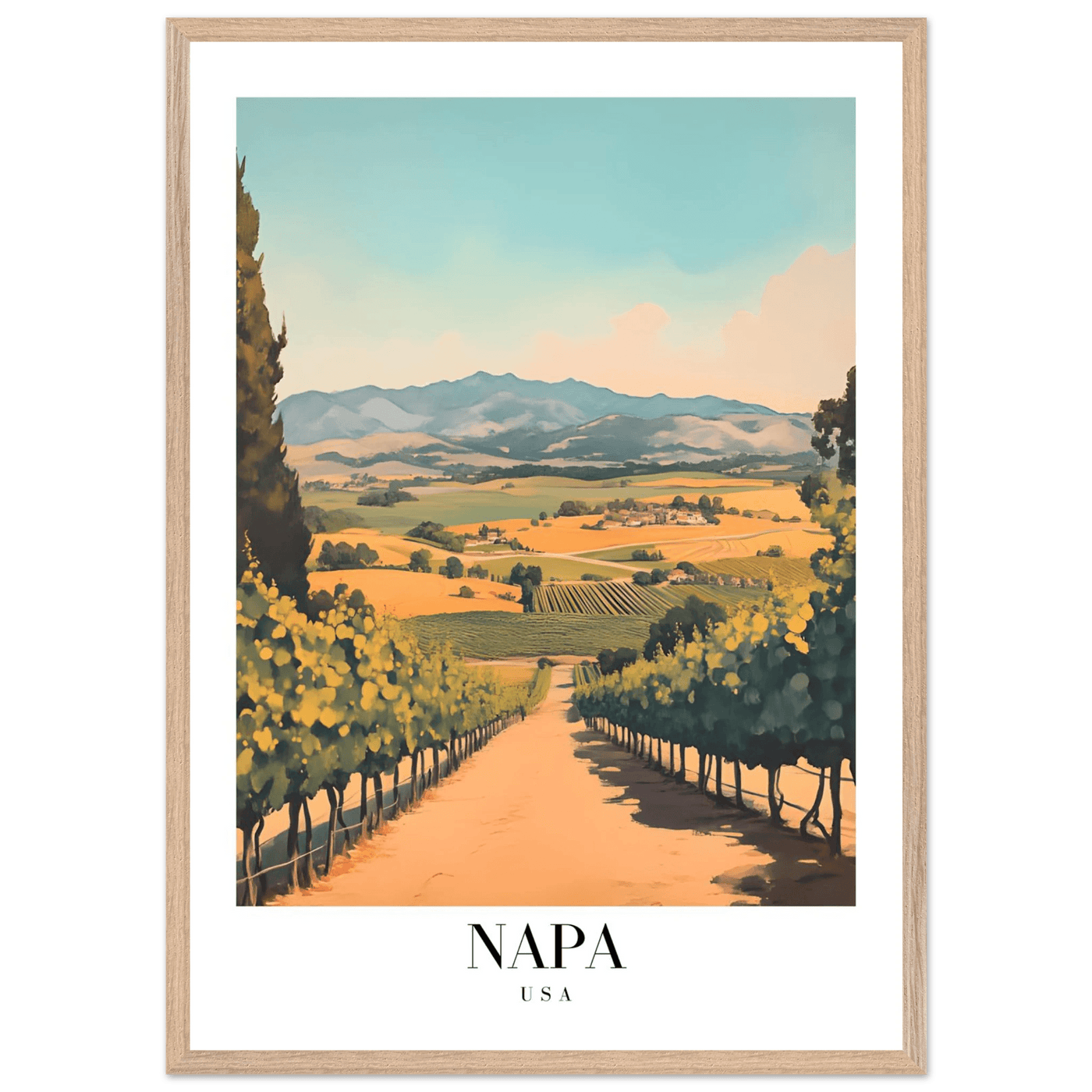 Napa Valley Vineyard Framed Poster – Vintage Travel Wall Art with Wooden Frame - Vibrantwalls
