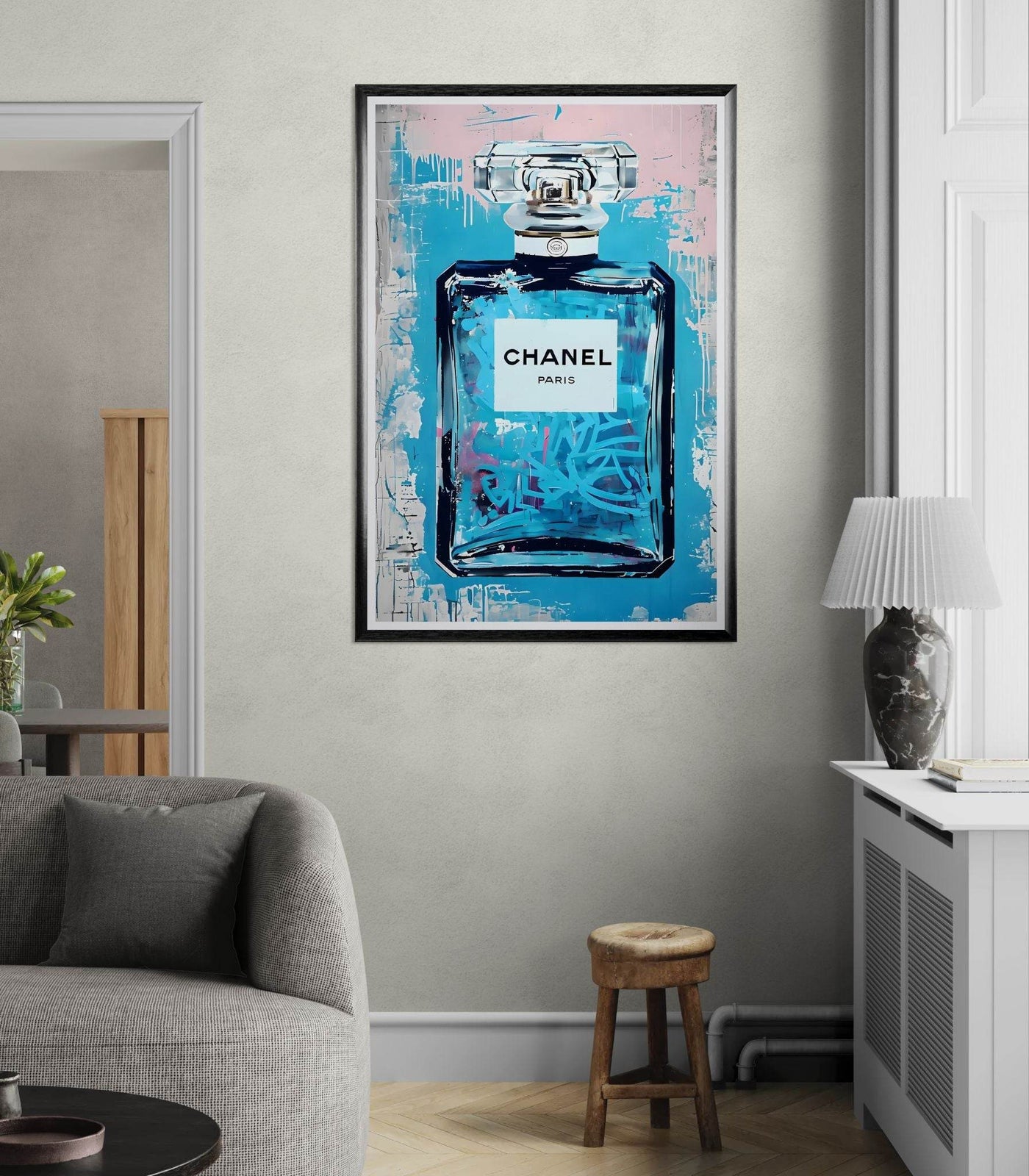 Abstract Chanel No. 5 Art Print in Mounted Frame - Iconic Glamour for Modern Decor - Vibrantwalls