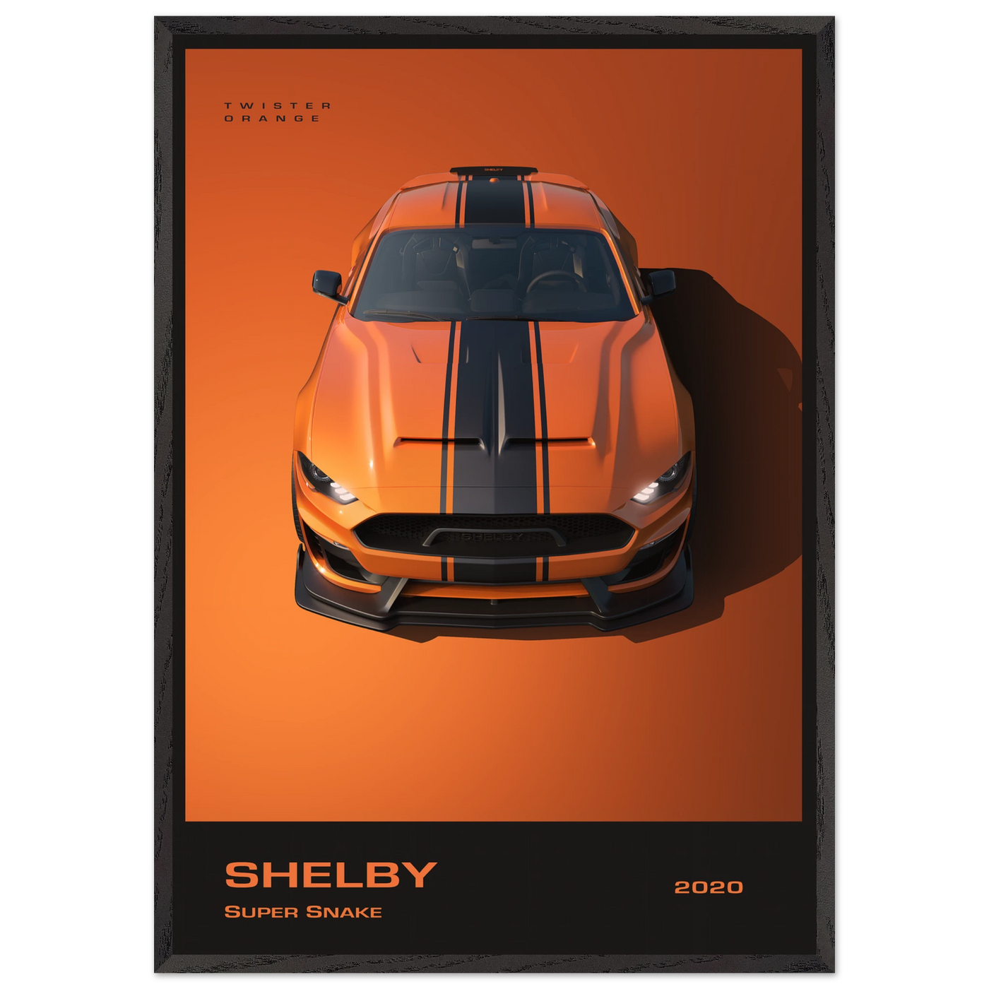 Shelby Super Snake 2020 "Twister Orange" Framed Poster | Modern Automotive Art, Ready-to-Hang Premium Quality 70x100 cm 28x40″ Black frame Vibrantwalls