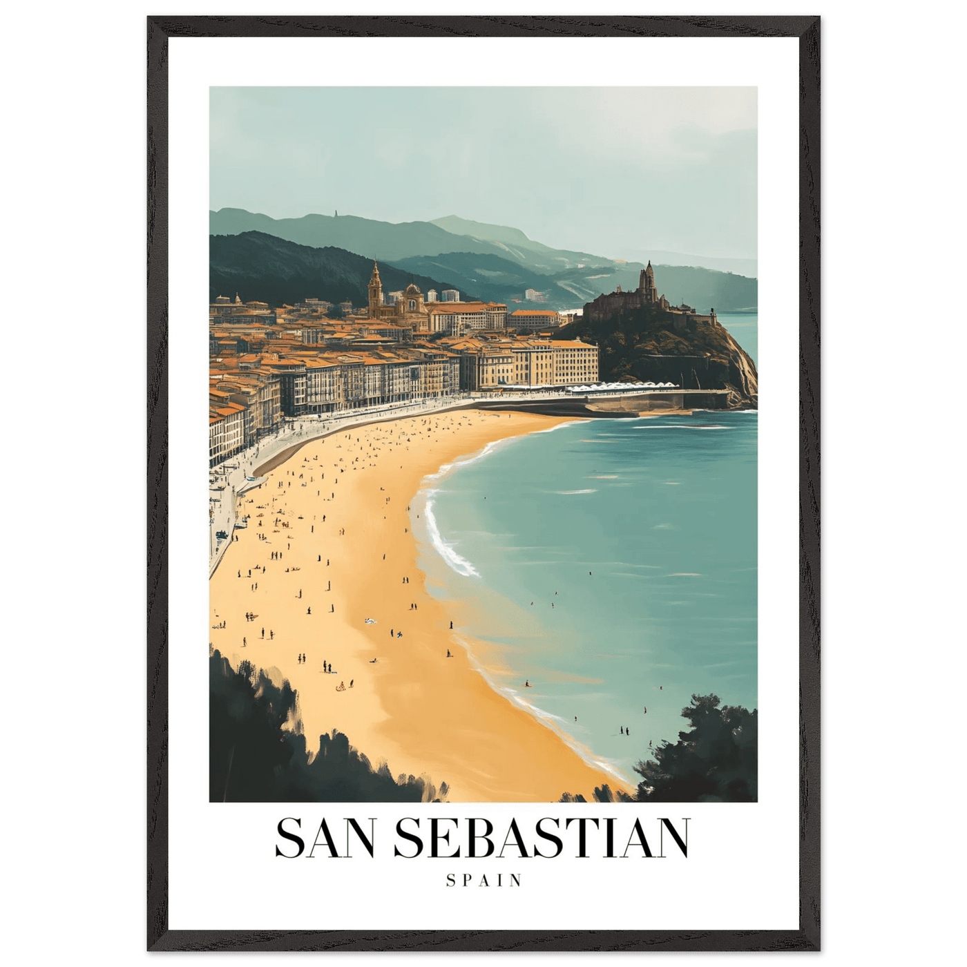 San Sebastian Spain Framed Poster – Vintage Coastal Travel Wall Art with Wooden Frame - Vibrantwalls