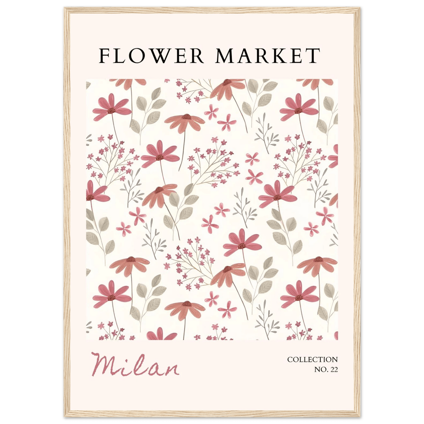 Milan Flower Market Framed Poster – Blush & Sage Floral Art Print | Ready-to-Hang Wall Decor - Vibrantwalls