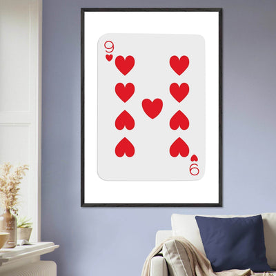 Bold Nine of Hearts Poker Card Print - Eco-Friendly Framed Poster Art in Your Choice of Frame & Size - Vibrantwalls