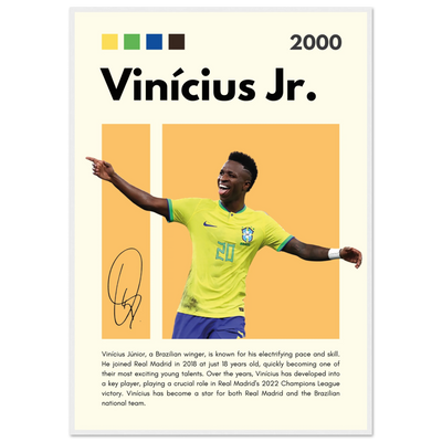 Vinicius Jr. Brazil Soccer Framed Poster – Dynamic Football Legend Art Print in Multiple Sizes & Frame Finishes 70x100 cm 28x40″ White frame Vibrantwalls