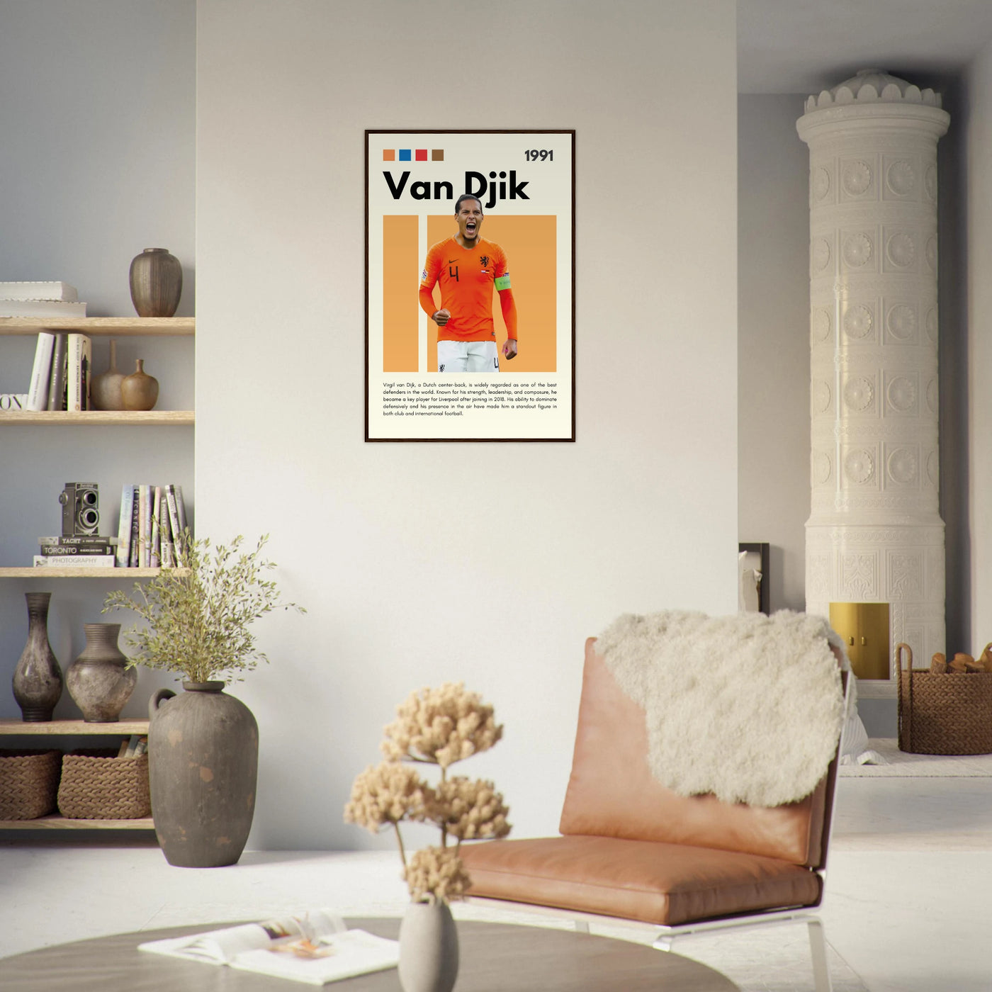 Virgil van Dijk Liverpool/Netherlands Football Framed Poster - Orange & Dynamic Sports Art Print Vibrantwalls