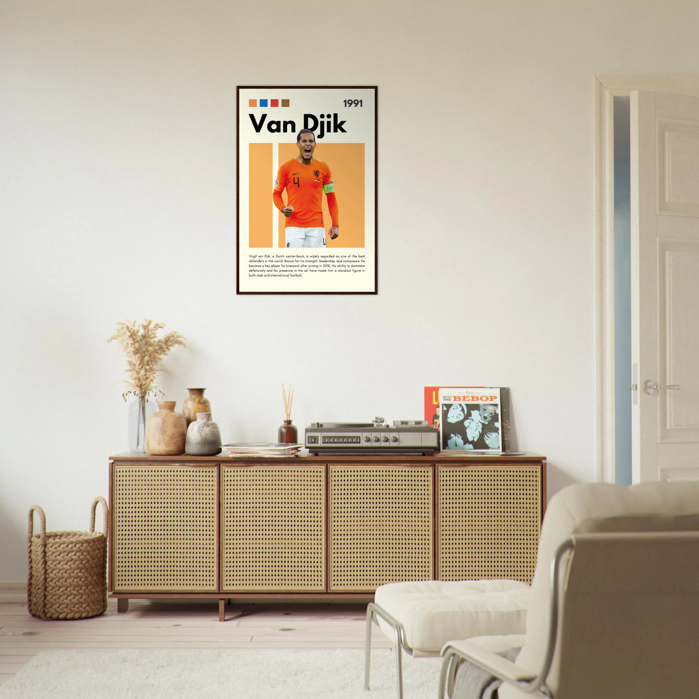 Virgil van Dijk Liverpool/Netherlands Football Framed Poster - Orange & Dynamic Sports Art Print Vibrantwalls