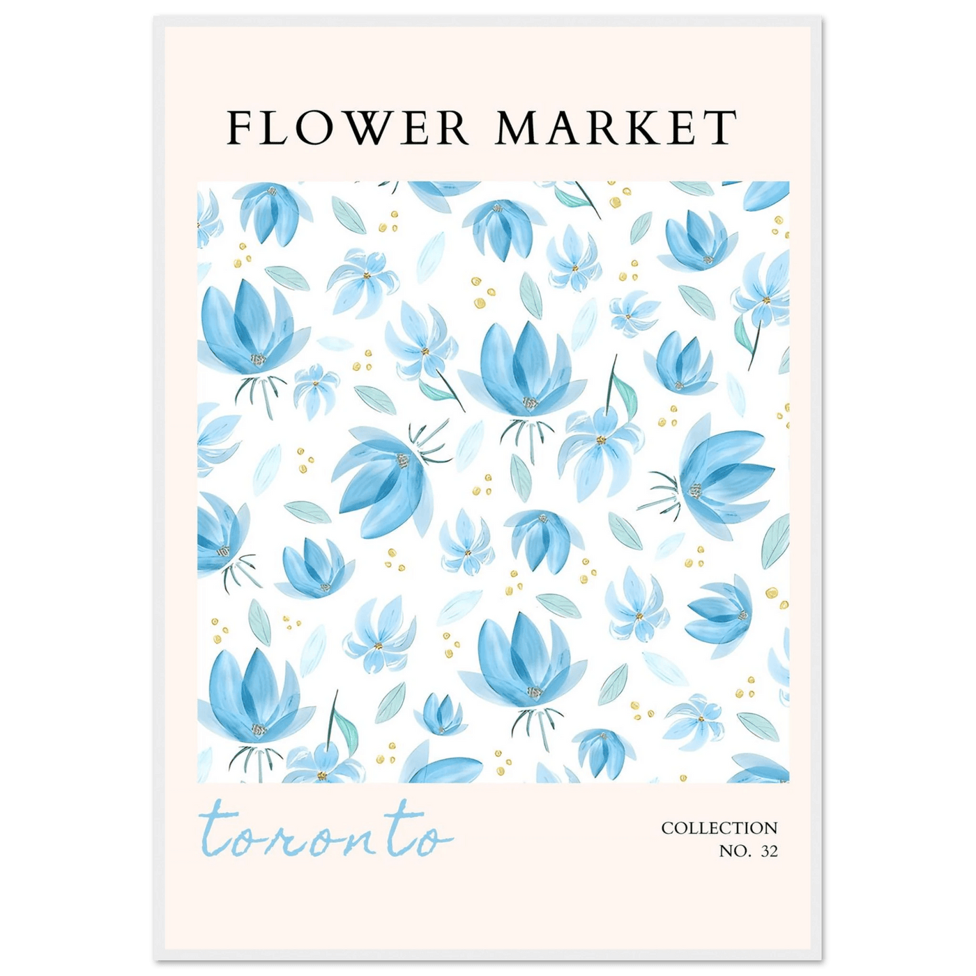 Toronto Flower Market Wall Art – Delicate Blue Floral & Gold Dot Prints | Framed & Ready-to-Hang - Vibrantwalls
