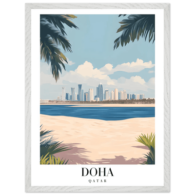 Doha Qatar Skyline Framed Poster – Modern Travel Wall Art with Palm Beach Vibes - Vibrantwalls