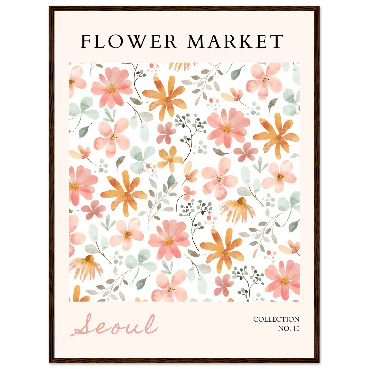 Seoul Flower Market Framed Poster – Delicate Watercolor Blooms & Botanical Art Print | Ready-to-Hang - Vibrantwalls
