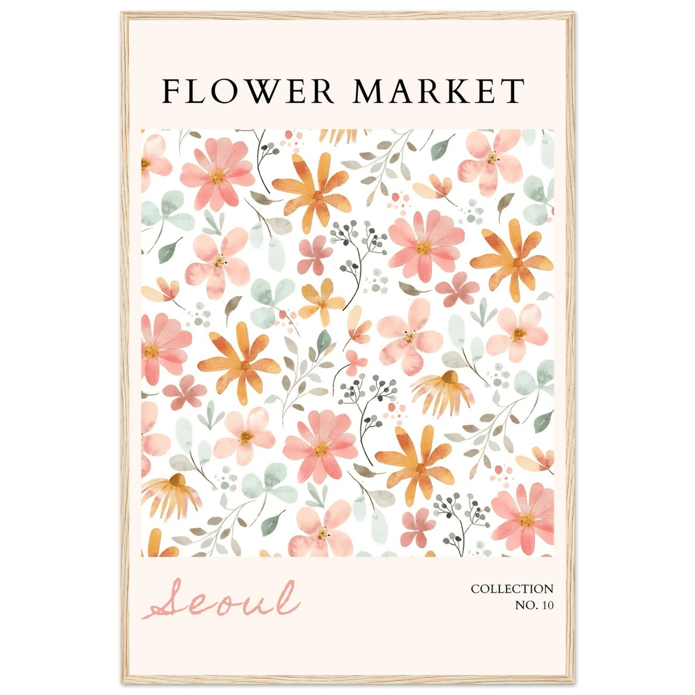 Seoul Flower Market Framed Poster – Delicate Watercolor Blooms & Botanical Art Print | Ready-to-Hang - Vibrantwalls