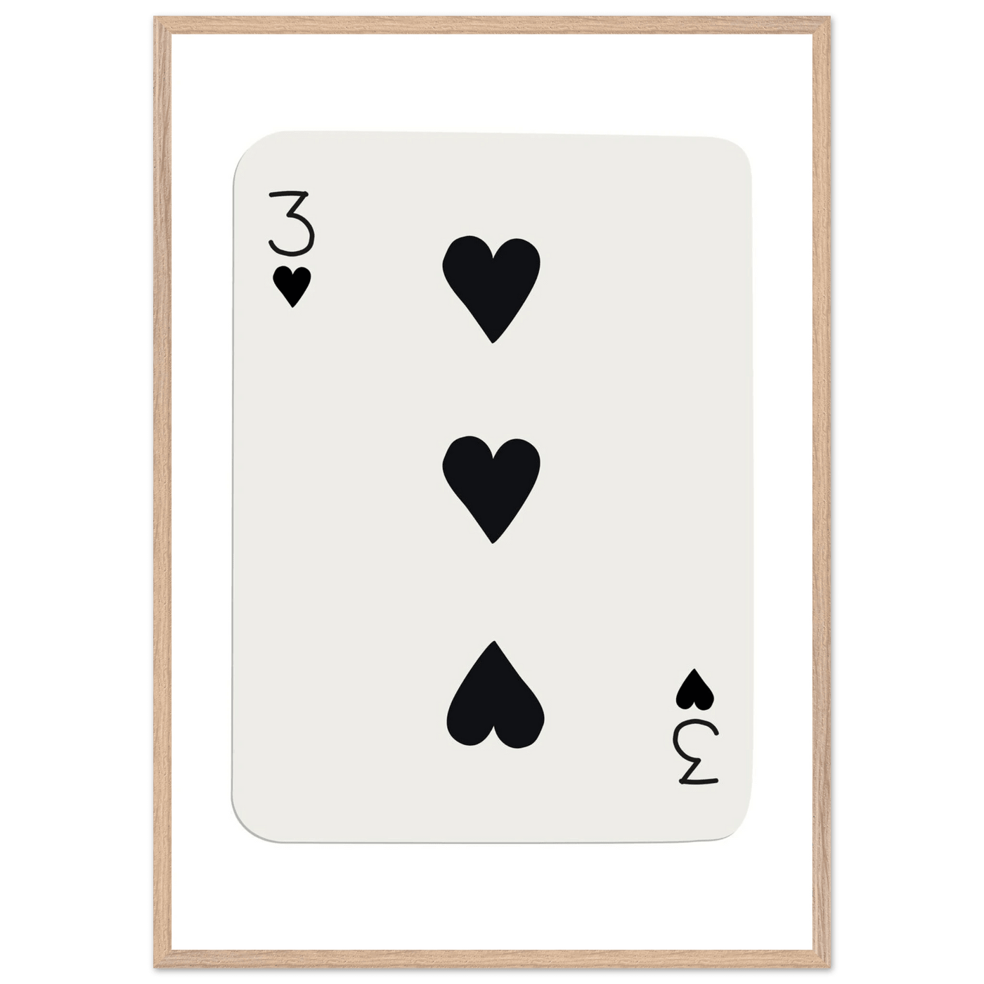 Three of Hearts Poker Card Print - Eco-Friendly Framed Poster Art, Available in Multiple Sizes & Frame Finishes - Vibrantwalls
