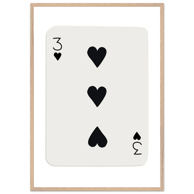Three of Hearts Poker Card Print - Eco-Friendly Framed Poster Art, Available in Multiple Sizes & Frame Finishes - Vibrantwalls