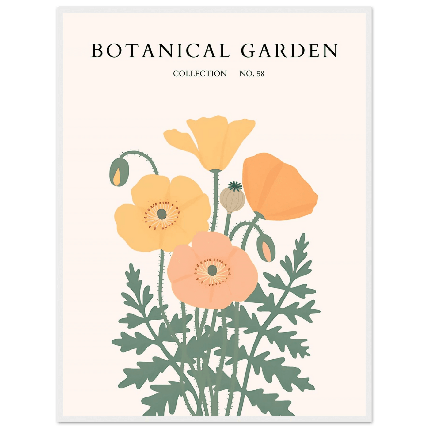 Botanical Garden Poppy Framed Poster – Warm Hues & Nature Art Print | Ready-to-Hang Floral Decor - Vibrantwalls