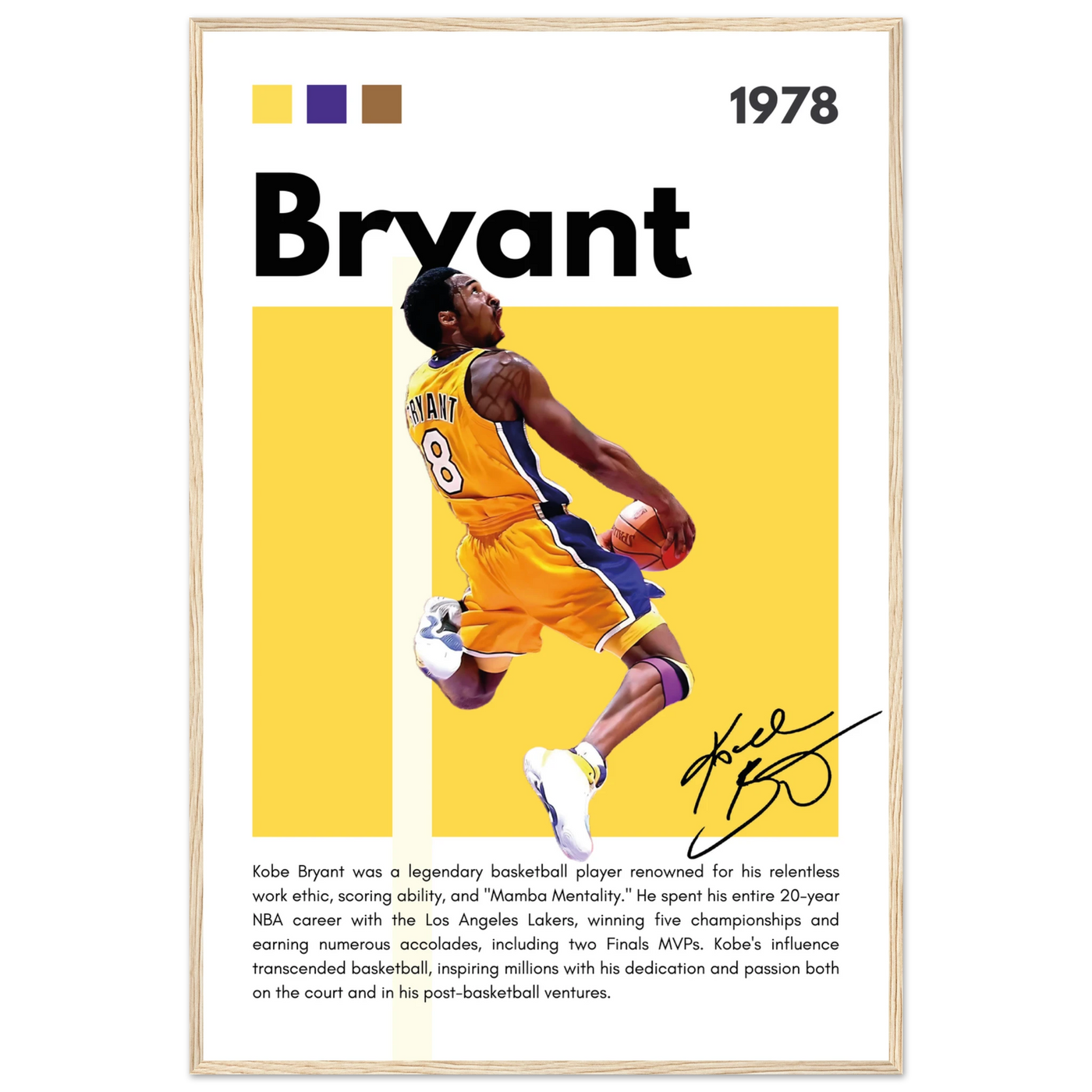 Kobe Bryant Number 24 Lakers Modern Print 60x90 cm 24x36″ Wood frame Vibrantwalls