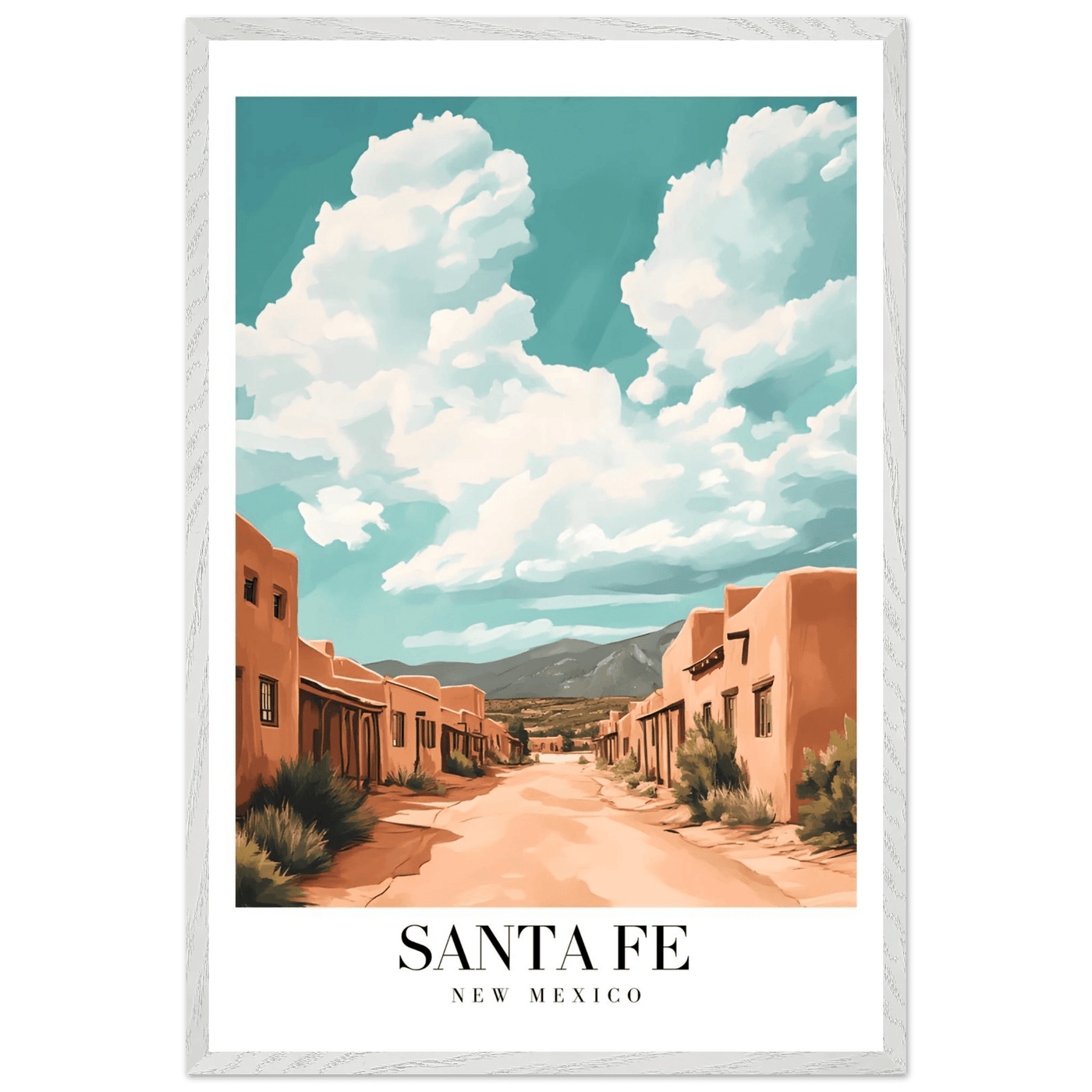 Santa Fe New Mexico Framed Poster – Vintage Southwest Wall Art with Wooden Frame - Vibrantwalls