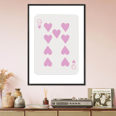 Nine of Hearts - Pink Poker Card Print - Mounted Framed Poster Art, Eco-Friendly Wood Frame - Vibrantwalls