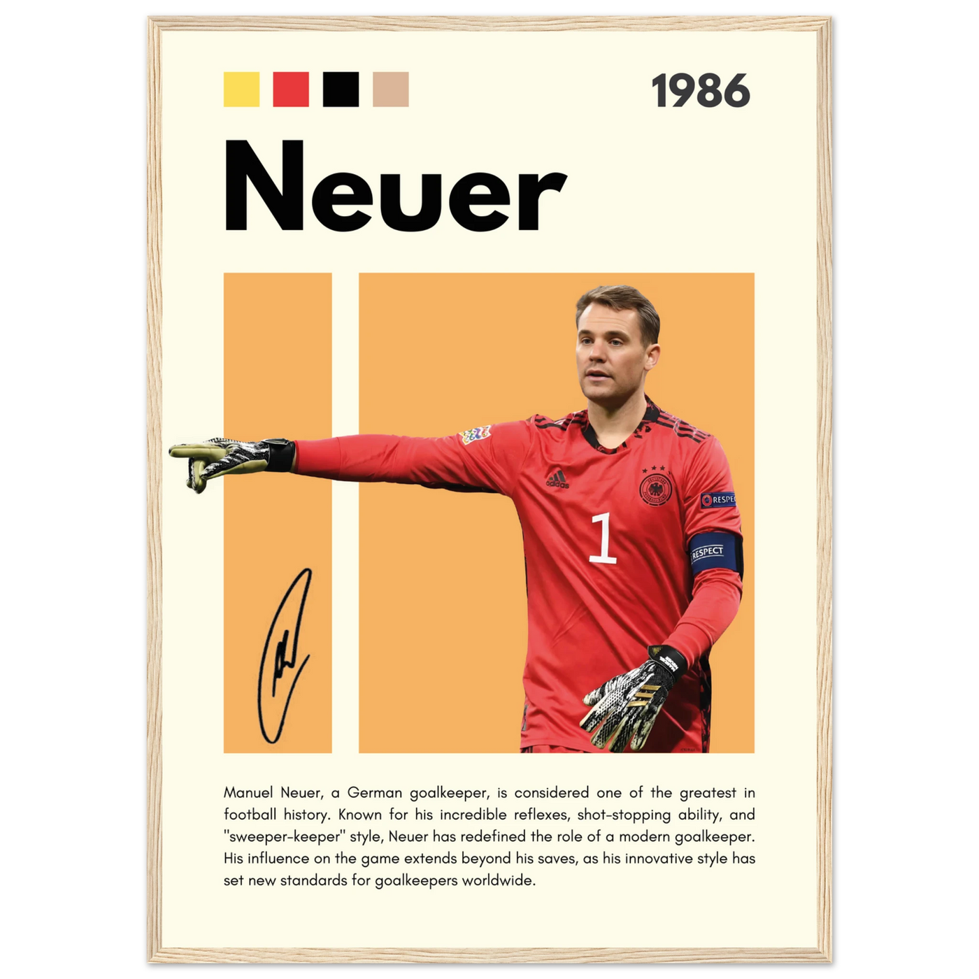 Manuel Neuer Goalkeeper Framed Football Legend Poster 50x70 cm 20x28″ Wood frame Vibrantwalls