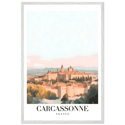 Carcassonne France Framed Poster – Vintage Travel Wall Art in Pastel Hues & Wooden Frame - Vibrantwalls