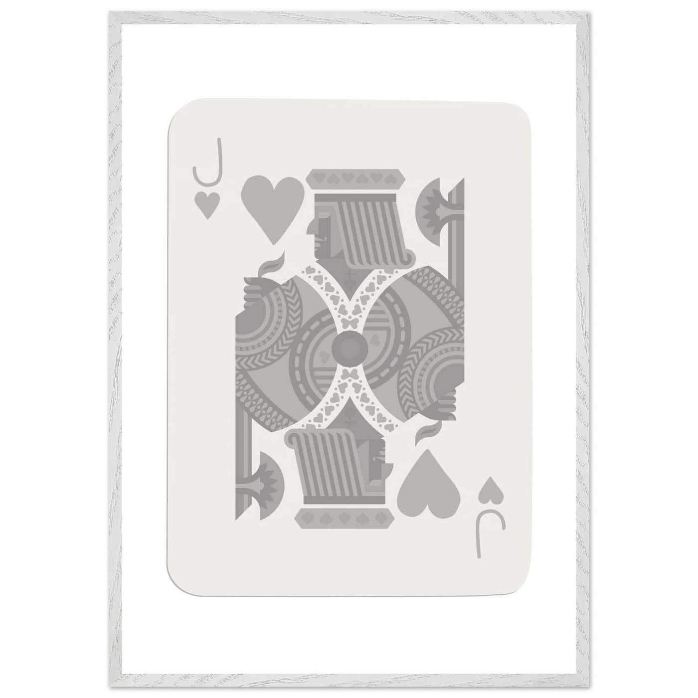 Jack of Hearts Poker Card Print - Minimalist Grey & White Art - Framed Poster, Eco-Friendly Wood - Vibrantwalls