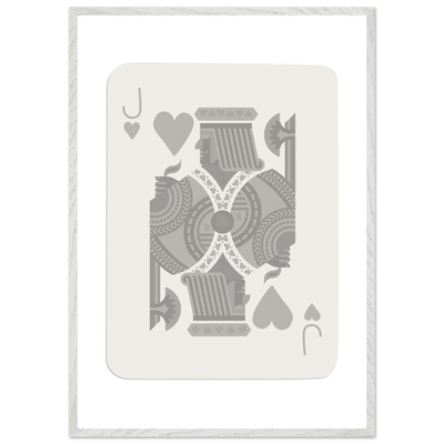 Jack of Hearts Poker Card Print - Minimalist Grey & White Art - Framed Poster, Eco-Friendly Wood - Vibrantwalls