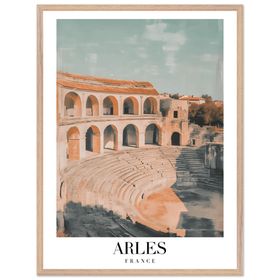 Arles France Amphitheater Framed Poster – Vintage Travel Wall Art with Wooden Frame and Serene Palette - Vibrantwalls