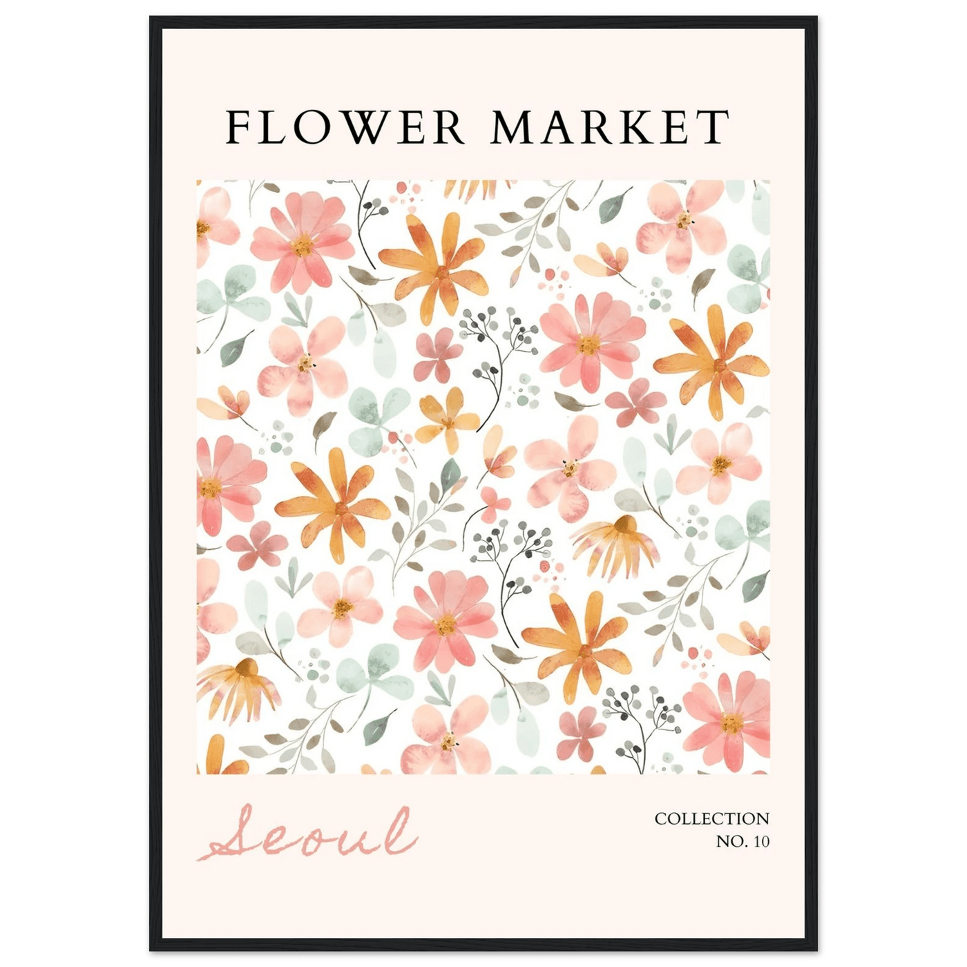 Seoul Flower Market Framed Poster – Delicate Watercolor Blooms & Botanical Art Print | Ready-to-Hang - Vibrantwalls