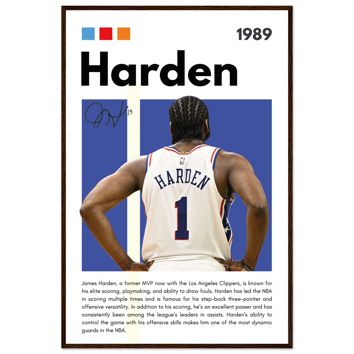 James Harden The Beard Clippers Framed Poster 60x90 cm 24x36″ Dark wood frame Vibrantwalls