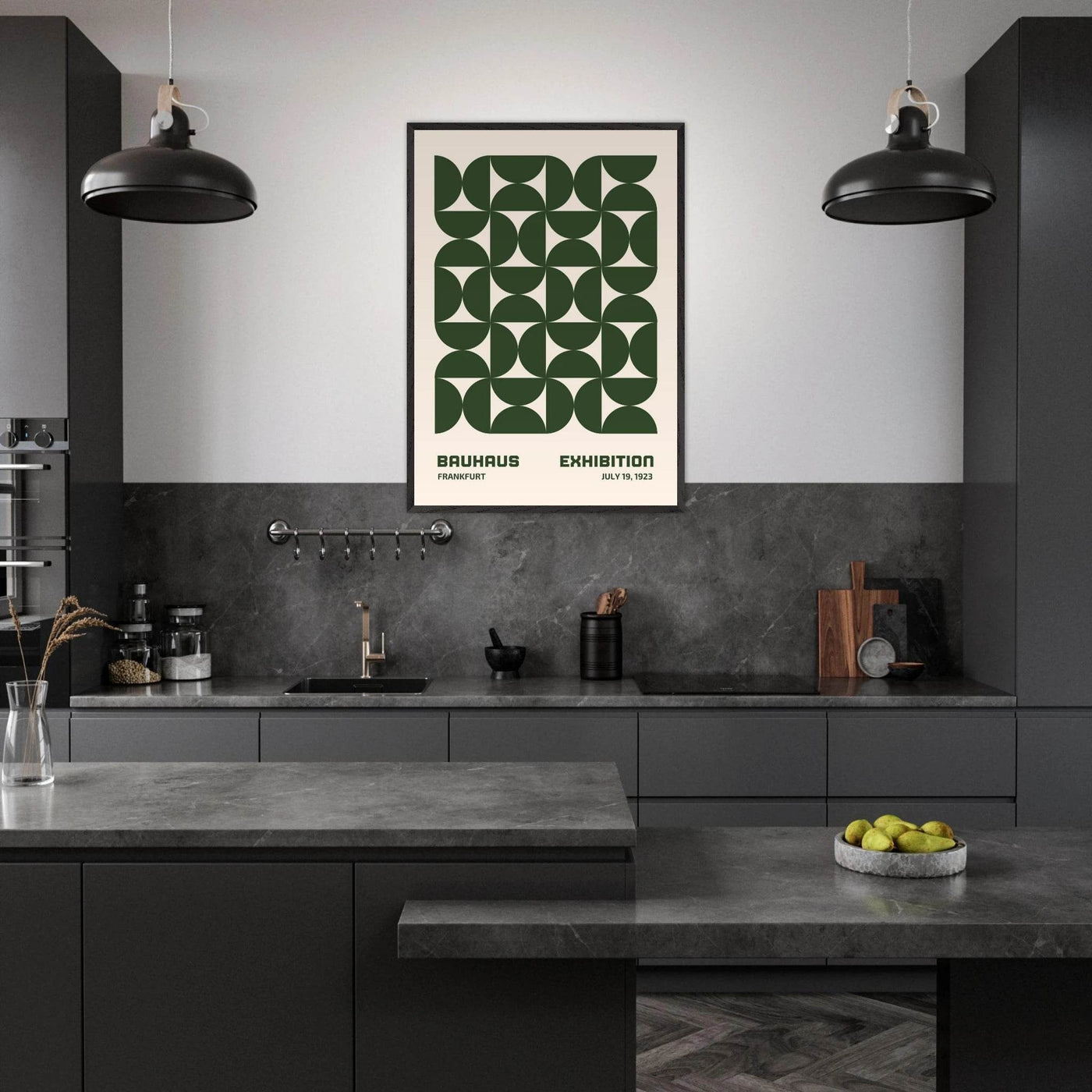 Bauhaus Forest Green & Cream Modern - Vibrantwalls