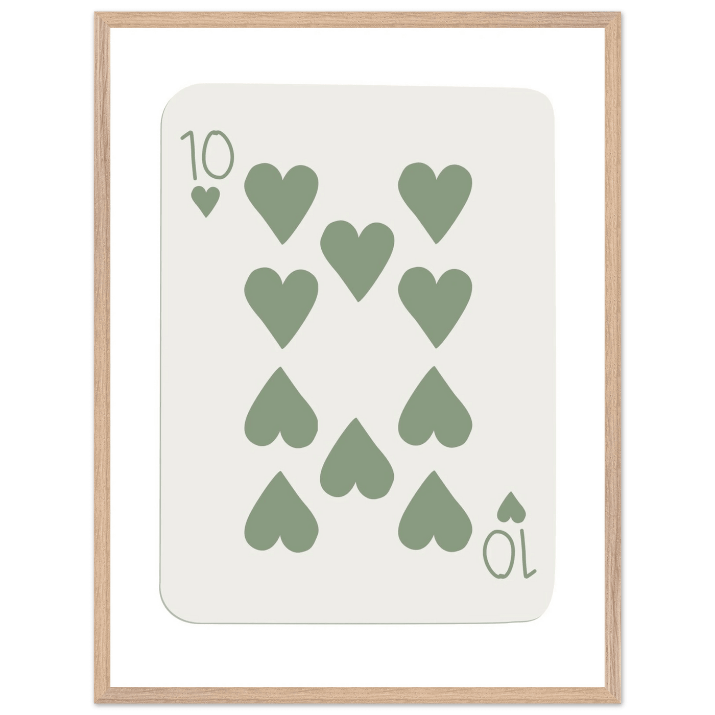 Minimalist Ten of Hearts Poker Card Print - Mounted & Framed Wall Art, Eco-Friendly Wood Frame in Your Choice of Finish - Vibrantwalls