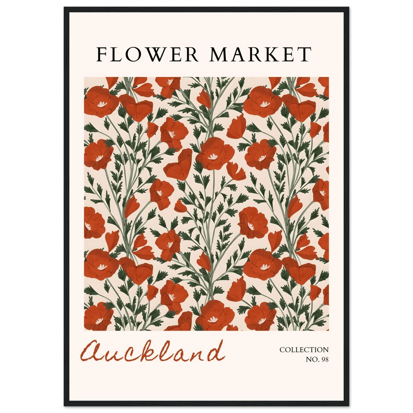 Auckland Flower Market Framed Poster – Vibrant Poppy Art Print | Ready-to-Hang Floral Decor - Vibrantwalls
