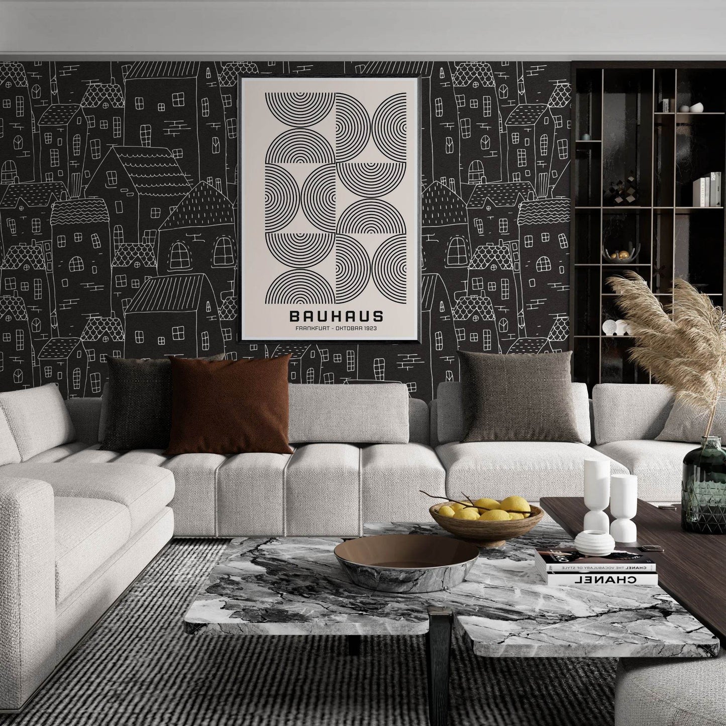 Bauhaus Black Beige Movement Style Design Poster Wall Art - Vibrantwalls