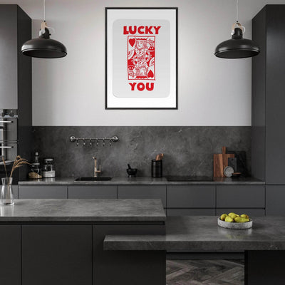 Lucky You Poker Card Art Print - Two of Hearts King - Framed Poster with Eco-Friendly Wood Frame - Vibrantwalls