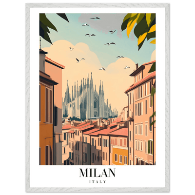 Milan Italy Framed Poster – Vintage Travel Wall Art with Duomo View & Wooden Frame - Vibrantwalls