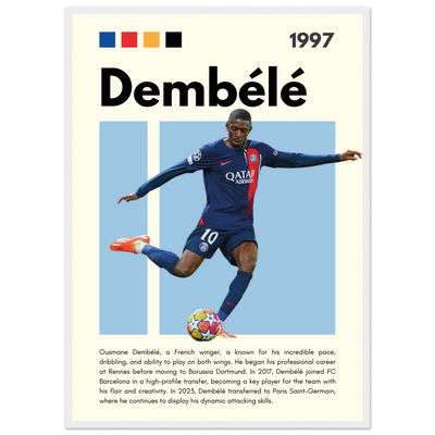 Ousmane Dembélé PSG Soccer Framed Poster – Dynamic Football Art Print in Multiple Sizes & Frame Styles 50x70 cm 20x28″ White frame Vibrantwalls