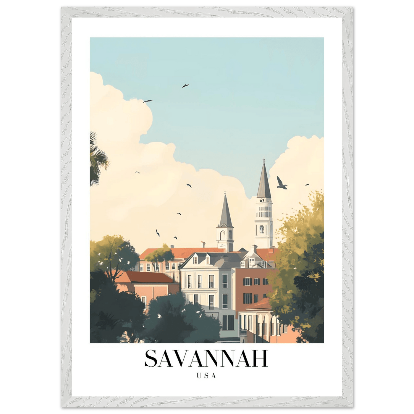 Savannah USA Framed Poster – Charming Cityscape Wall Art with Wooden Frame - Vibrantwalls