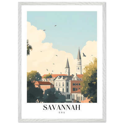 Savannah USA Framed Poster – Charming Cityscape Wall Art with Wooden Frame - Vibrantwalls