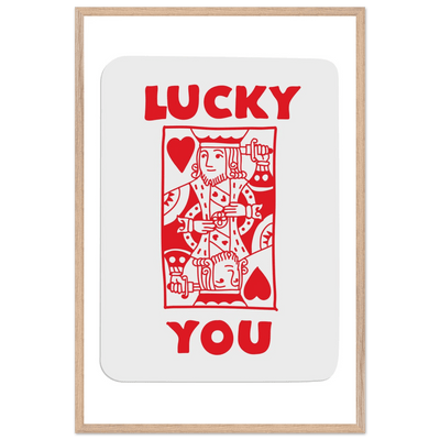 Lucky You Poker Card Art Print - Two of Hearts King - Framed Poster with Eco-Friendly Wood Frame - Vibrantwalls