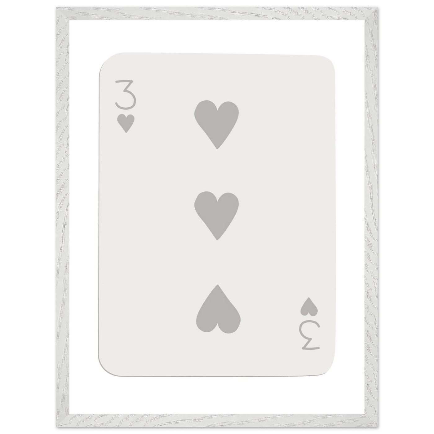 Minimalist Three of Hearts Poker Card Print - Eco-Friendly Framed Wall Art, Matte Finish - Vibrantwalls