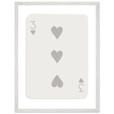 Minimalist Three of Hearts Poker Card Print - Eco-Friendly Framed Wall Art, Matte Finish - Vibrantwalls