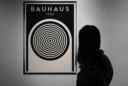 Bauhaus Black Cream Concentric Circle Movement Design Wall Art - Vibrantwalls