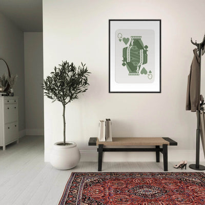 Queen of Spades Poker Card Print - Sage Green Wall Art - Mounted Framed Poster, Eco-Friendly Wood Frame - Vibrantwalls