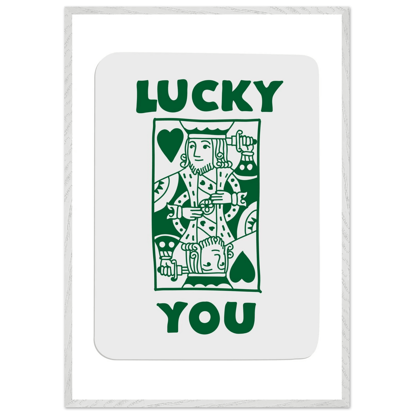 Lucky You Poker King of Hearts Print - Mounted Eco-Friendly Framed Poster Art in Dark Green - Vibrantwalls