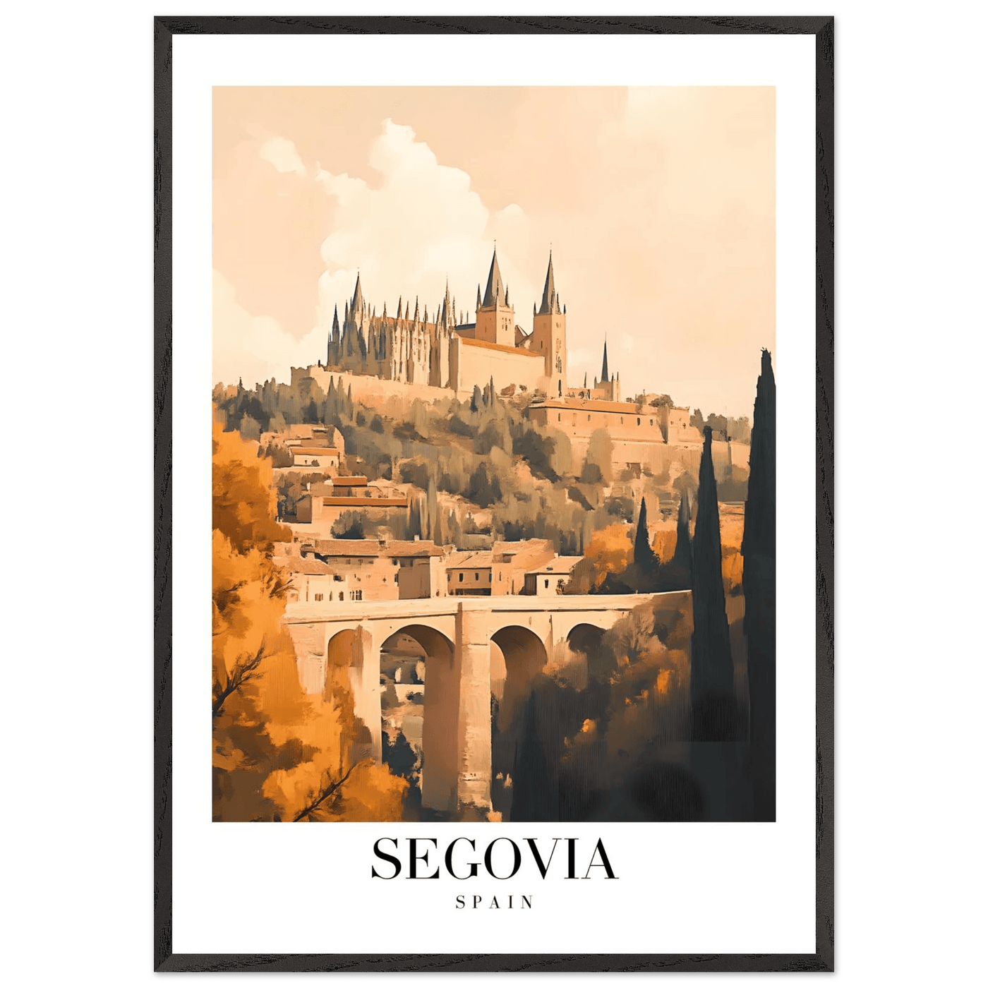 Segovia Spain Framed Poster – Vintage Travel Art with Warm Hues & Wooden Frame - Vibrantwalls