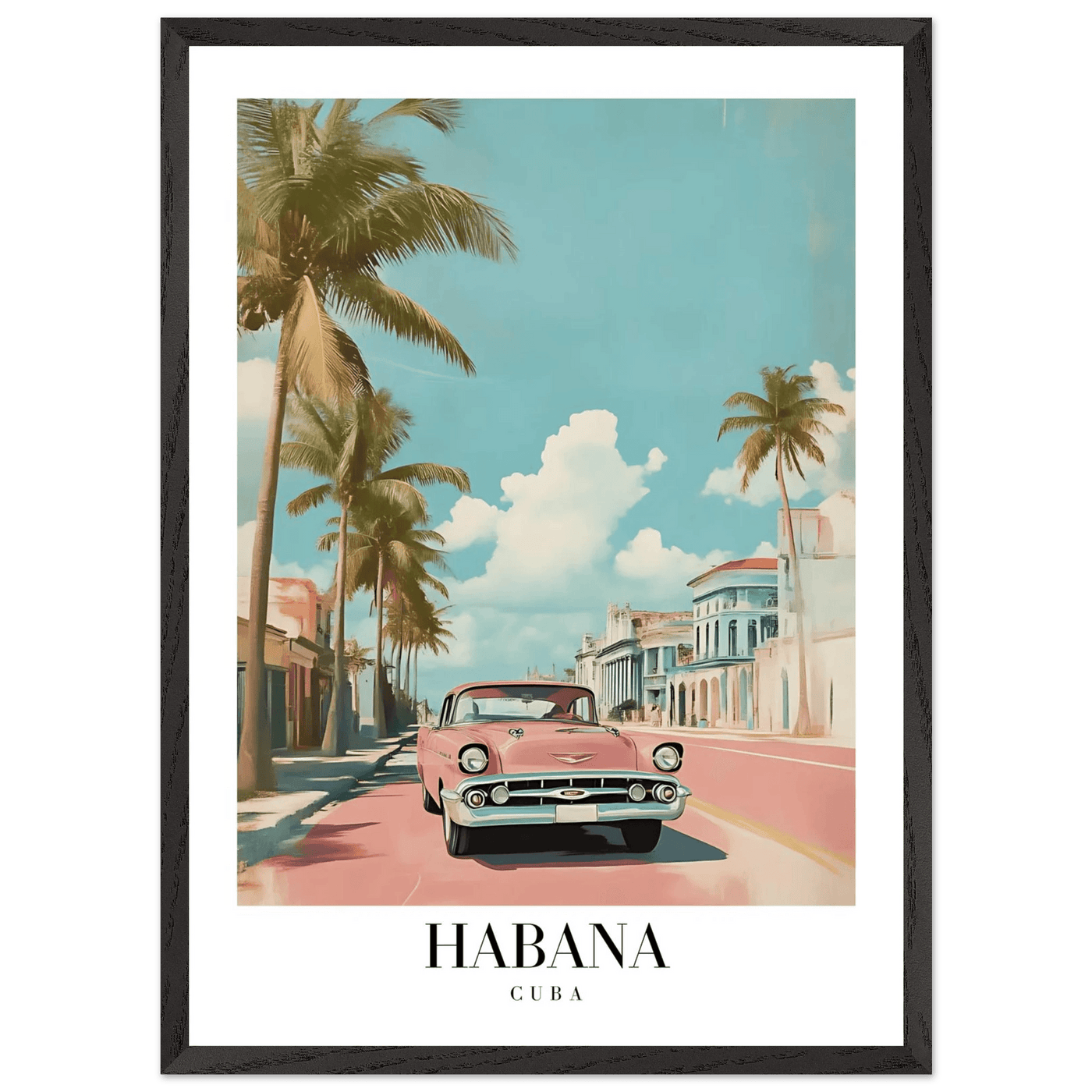 Habana Cuba Framed Poster – Vintage Pink Car Travel Art with Wooden Frame - Vibrantwalls