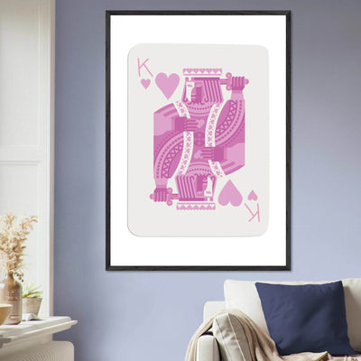 King of Hearts Modern Pink Poker Card Art - Mounted Framed Poster, Eco-Friendly Wood Frame - Vibrantwalls