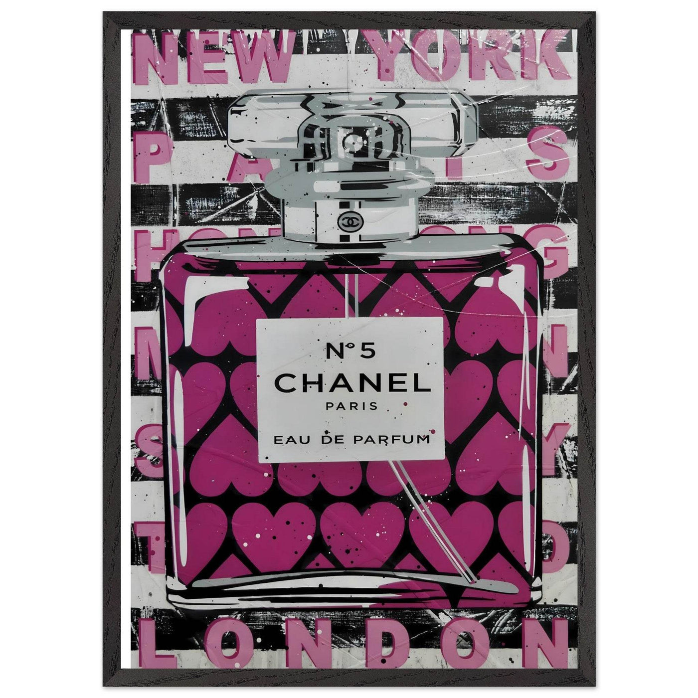 Chanel No. 5 Pink Hearts Pop Art Print in Premium Mounted Frame - Vibrantwalls