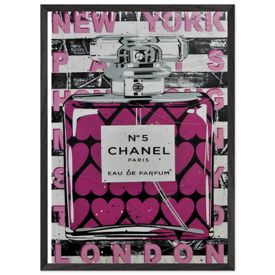 Chanel No. 5 Pink Hearts Pop Art Print in Premium Mounted Frame - Vibrantwalls